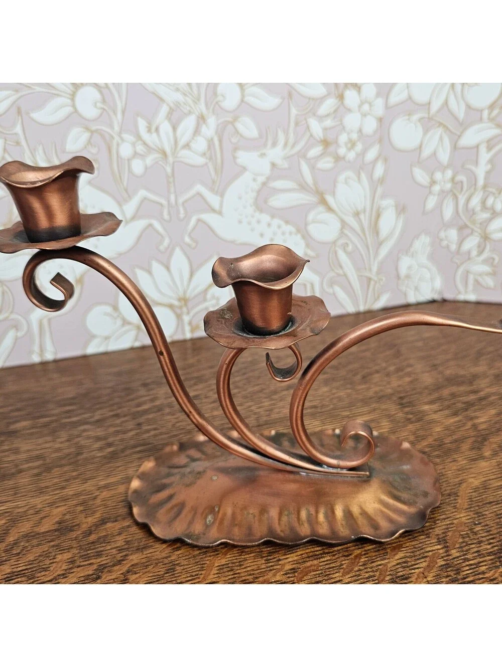Vintage Gregorian Solid Copper Candle Holders Pair with Candle Snuffer